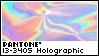 Rainbow gif over a pantone rectangle that says 'PANTONE 13-3405 Holographic'.